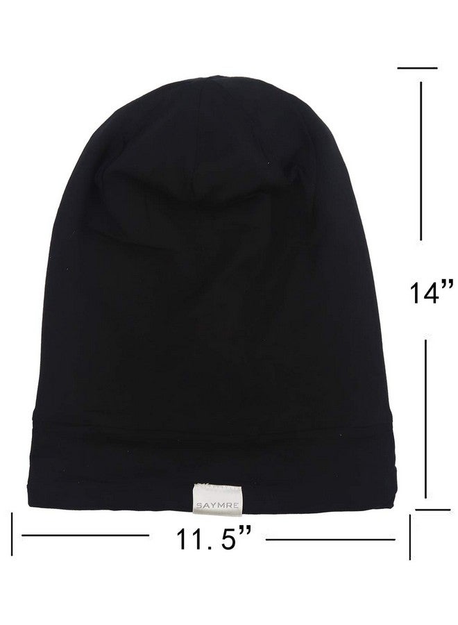 SAYMRE Satin Lined Bonnet Silky Hair Wrap Large Sleep Cap Adjustable Beanie Slouchy Hats Bonnets For Women Curly Long Hair (Xlarge Pure Black)  - Image 3