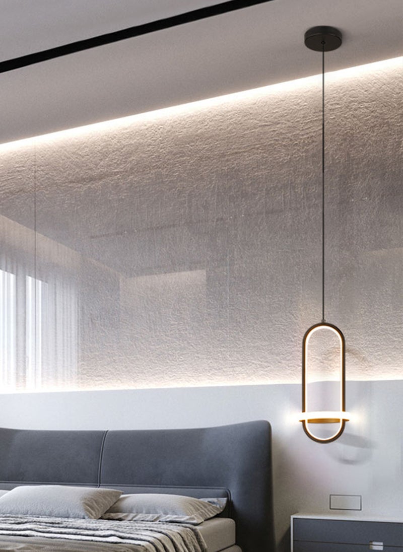 ون لايت الثورية البيضاوية الفاخرة مع أضواء 3 ألوان ، 120 سم قابل للتعديل مصباح أسود معلق لغرفة النوم - Image 1