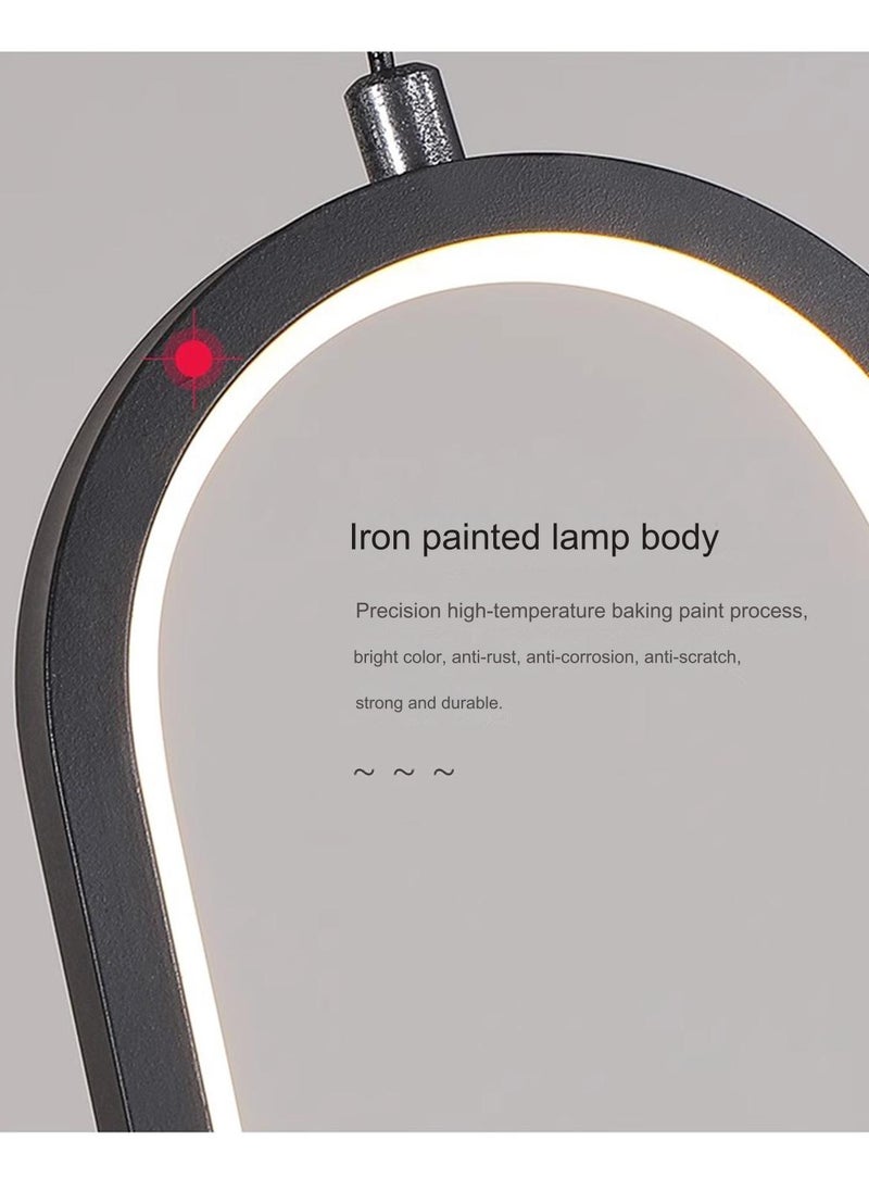 ون لايت الثورية البيضاوية الفاخرة مع أضواء 3 ألوان ، 120 سم قابل للتعديل مصباح أسود معلق لغرفة النوم - Image 5