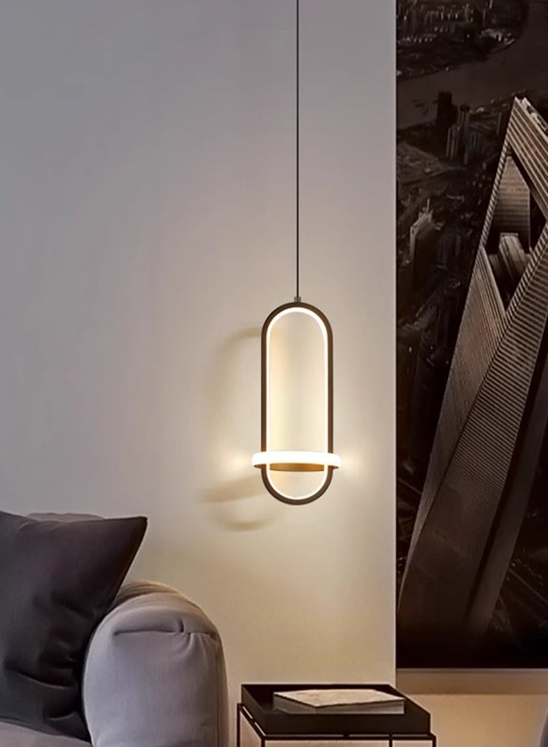 ون لايت الثورية البيضاوية الفاخرة مع أضواء 3 ألوان ، 120 سم قابل للتعديل مصباح أسود معلق لغرفة النوم - Image 2