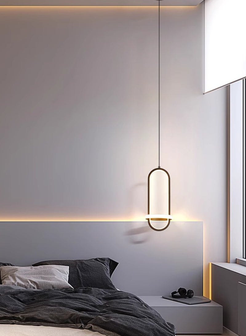 ون لايت الثورية البيضاوية الفاخرة مع أضواء 3 ألوان ، 120 سم قابل للتعديل مصباح أسود معلق لغرفة النوم - Image 4