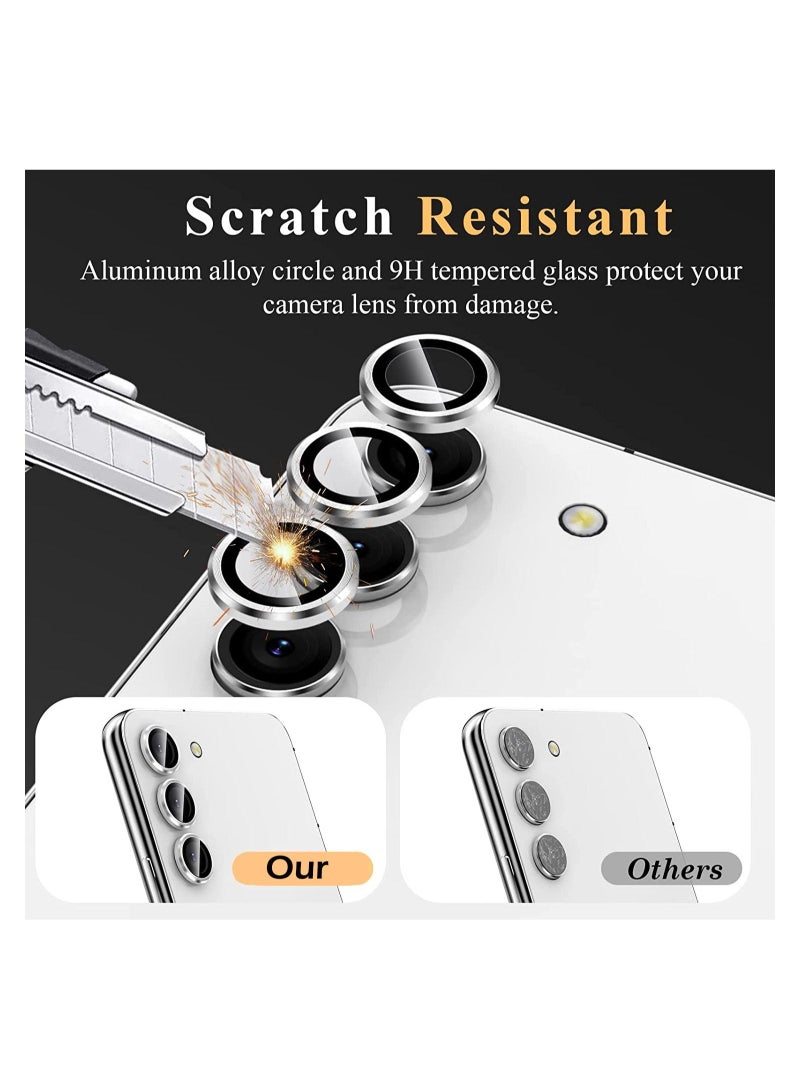 Wtech Samsung Galaxy S23 Plus 5G 2023 Premium Camera Lens Frame Tempered Glass Protector Aluminum Alloy Adhesive Coating (MLHICR) - Silver - Image 2