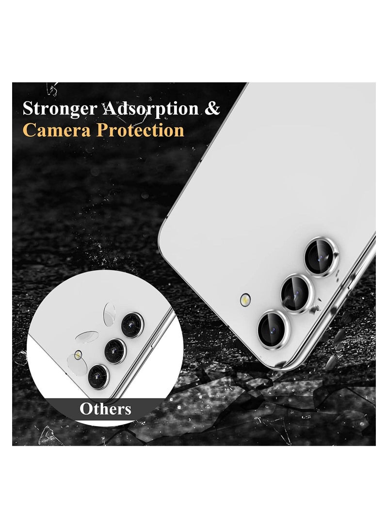 Wtech Samsung Galaxy S23 Plus 5G 2023 Premium Camera Lens Frame Tempered Glass Protector Aluminum Alloy Adhesive Coating (MLHICR) - Silver - Image 4