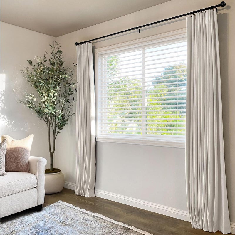 INOVADAY 100% Blackout Curtains for Bedroom, Black Out Curtains 96 Inch Long, Clip Rings Linen Blackout Drapes, Thermal Insulated Room Darkening for Living Room, 2 Panels - Beige,W50xL96 - Image 3