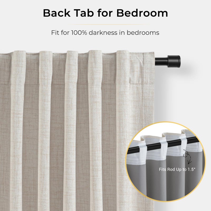 INOVADAY 100% Blackout Curtains for Bedroom, Black Out Curtains 96 Inch Long, Clip Rings Linen Blackout Drapes, Thermal Insulated Room Darkening for Living Room, 2 Panels - Beige,W50xL96 - Image 5