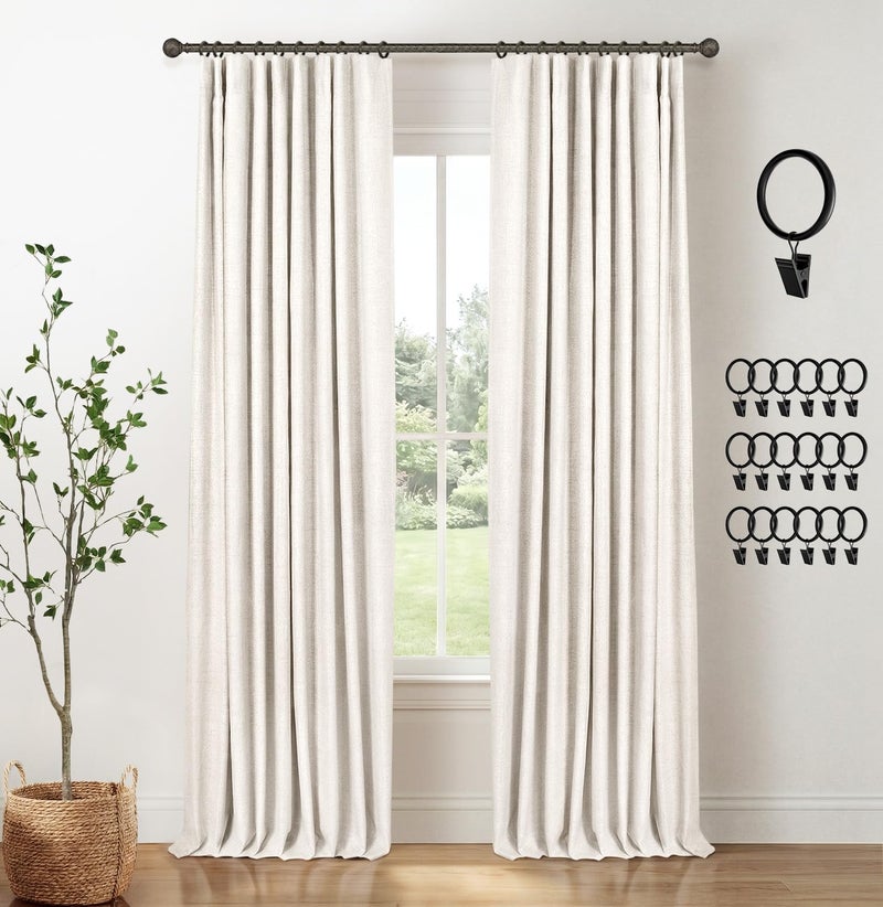 INOVADAY 100% Blackout Curtains for Bedroom, Black Out Curtains 96 Inch Long, Clip Rings Linen Blackout Drapes, Thermal Insulated Room Darkening for Living Room, 2 Panels - Beige,W50xL96 - Image 1