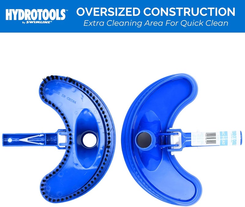 سويم لاين ملحق رأس مكنسة تنظيف حمام السباحة اليدوي من HYDROTOOLS لحمامات السباحة الأرضية وفوق الأرضية | رأس مكنسة حمام سباحة على شكل نصف قمر مع شعيرات | خرطوم 1-1/4/1-1/2 بوصة | مقبض EZ Clip لتنظيف الحطام والزوايا، أزرق - Image 4