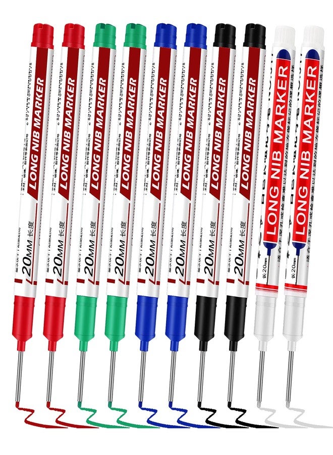 Thboxes 10 Pack Long Nib Marker, 20mm Long Head Deep Hole Markers Waterproof Construction Markers Marking Tool Deep Reach Pen for Carpenter Woodworking Metal - Image 1