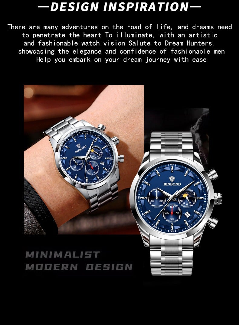 بينبوند ساعات رجالية كوارتز ساعة رجالية مقاومة للماء من الفولاذ المقاوم للصدأ ساعة رجالية كوارتز للأعمال - Image 3