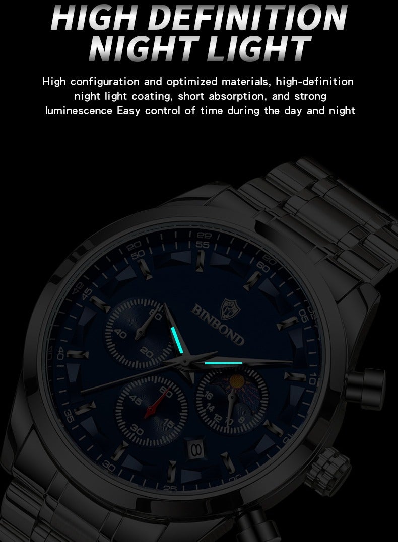 بينبوند ساعات رجالية كوارتز ساعة رجالية مقاومة للماء من الفولاذ المقاوم للصدأ ساعة رجالية كوارتز للأعمال - Image 5