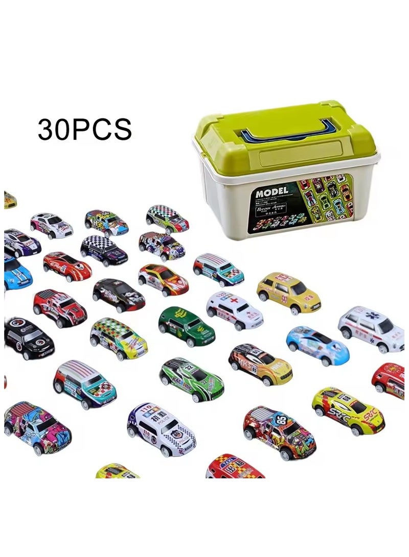 Pull Back Cars with Storage Box, 30pcs Racing Cars, Colorful Toy Car with Different Patterns, Made of Aluminum Alloy, Suitable for Boys and Girls of All Ages  - Image 1