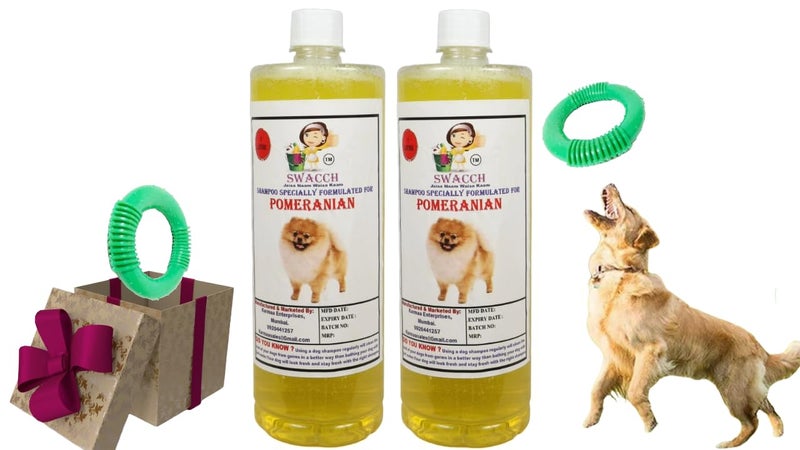 swacch Shampoo | Puppy Safe Shampoo | PH Balanced | Pomeranian Dog Shampoo 1 Litre Pack of 2 Lemon + | O PVC Ring Rubber Chew Toy | Teething Chew Toy I Dental Teething I Durable I Combo Pack - Image 1