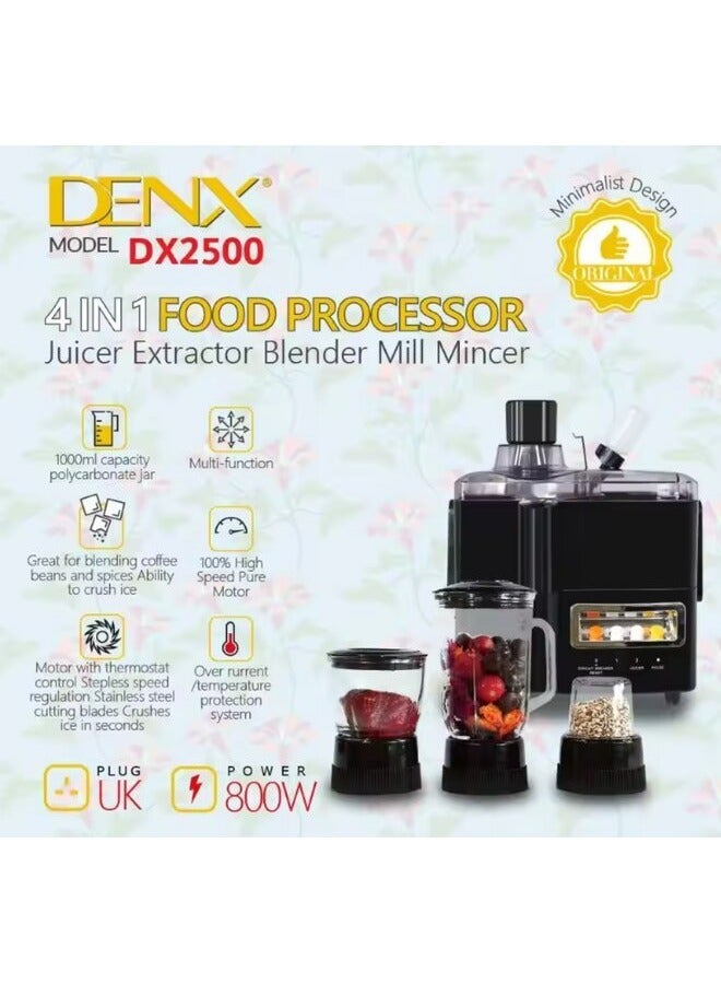 Denx 4 in 1 Food Processor And Juicer Extractor Blender Mill Mincer 800W - Image 2