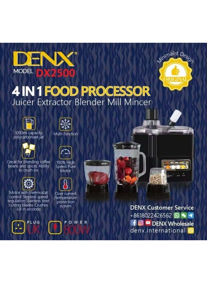 Denx 4 in 1 Food Processor And Juicer Extractor Blender Mill Mincer 800W - Image 3