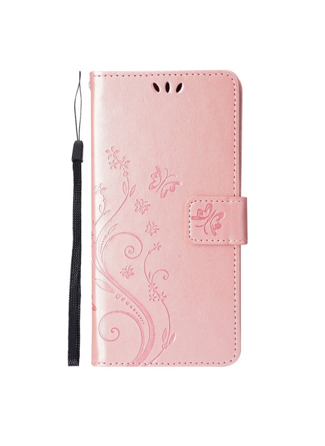 For Apple 16E15ProMax14SE4 Flip Leather Case 1312 Butterfly Embossed Protective Case For 7SE3-Color:Rose Gold-Butterfly Leather Case-Applicable Model:iPhone13Pro