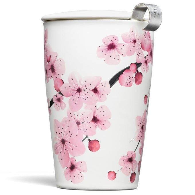 DOUBLEWALLED CERAMIC KATI CUP REMOVABLE STAINLESS STEEL INFUSER BASKET AND LID STEEPS 12 OZ LOOSE LEAF TEA DISHWASHER MICROWAVE SAFE HANAMI