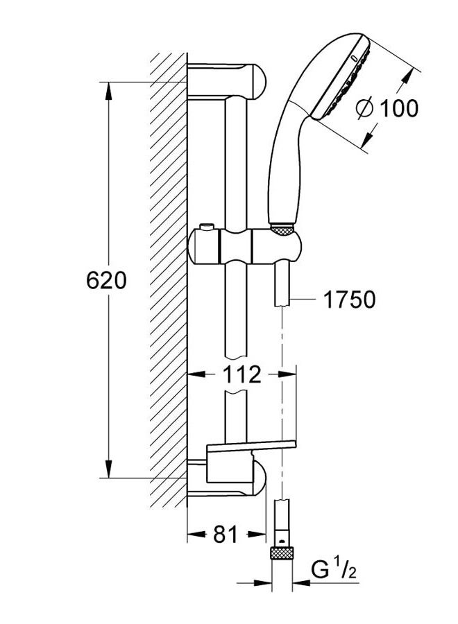 Grohe Shower And Bathroom Fixtures, Shower Rail Set with 4 Sprays Hand Shower - Tempesta 100 Collection, 28436002 - Image 4