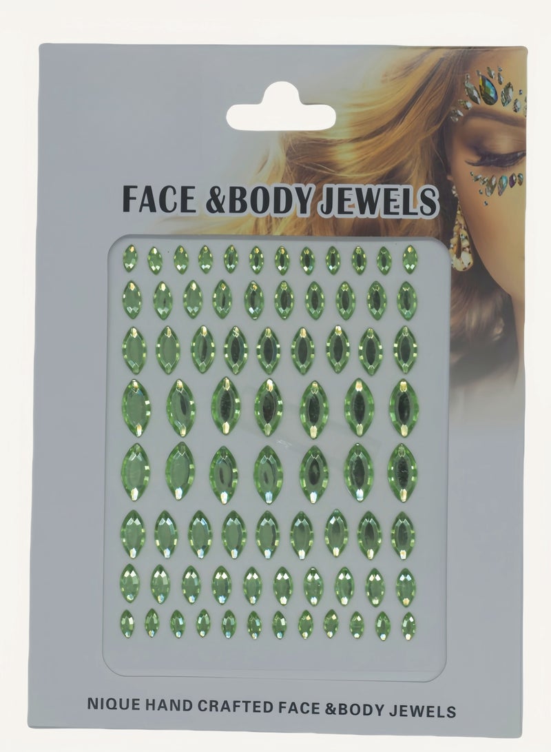 Green oval crystal diamond stickers face decoration stickers 3D three-dimensional stickers children's DIY decoration self-adhesive jewelry stickers colored diamond stickers - Image 1