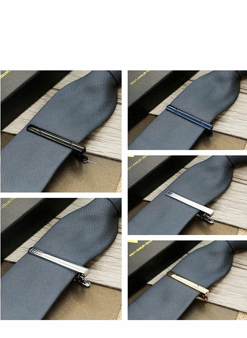 SYOSI - Tie Clips Set for Men Bar Clip Black Silver-Tone Gold Tone Wedding Business with Gift Box - Image 1