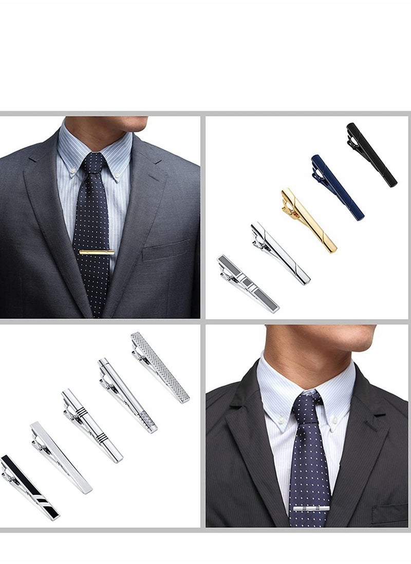 SYOSI - Tie Clips Set for Men Bar Clip Black Silver-Tone Gold Tone Wedding Business with Gift Box - Image 1