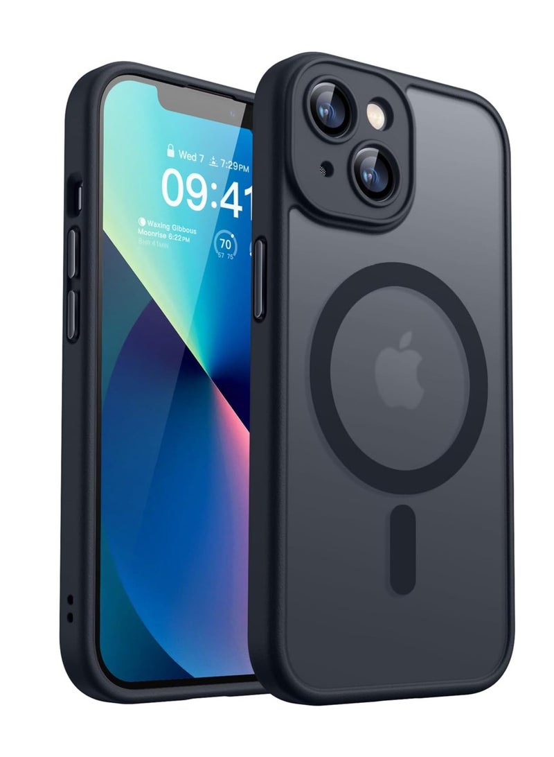 ESCASE Magnetic Cover for iPhone 13 (6.1 Inches) MagSafe Compatible [Full Camera Protection], Translucent Matte Slim Protective Shockproof Case, Black - Image 1