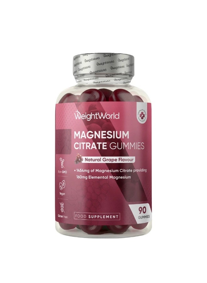 WeightWorld MAGNESIUM CITRATE GUMMIES Natural Grape Flavour 1454mg of Magnesium Citrate providing 160mg Elemental Magnesium 90 Gummies - Image 1