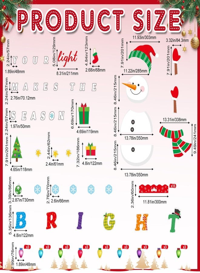Funrous Christmas Bulletin Board Decoration Set Xmas Tree Classroom Decor Snowman Santa Claus Gnome Snowflake Cutout Winter Border Trim for Xmas Holiday Office Wall Door Supplies (Light Bulb) - Image 2