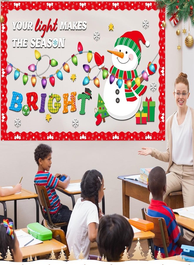 Funrous Christmas Bulletin Board Decoration Set Xmas Tree Classroom Decor Snowman Santa Claus Gnome Snowflake Cutout Winter Border Trim for Xmas Holiday Office Wall Door Supplies (Light Bulb) - Image 4