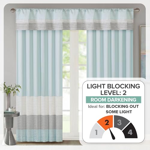 Madison Park Window Curtain Single Panel Faux Silk, Elegant Pleats, Rod Pocket Curtains for Living Room Privacy, Room Darkening Window Curtain for Bedroom and Dorm, Amherst, 50x84, Aqua - Image 2