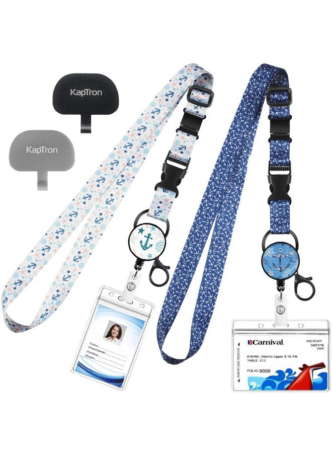 Kaptron - Cruise Lanyards, 2 Pack Adjustable Lanyard With Retractable Badge Key Reel, Phone Tether Tab And Waterproof Id Badge Holder For All Cruises Key Cards (Style B) - Image 1