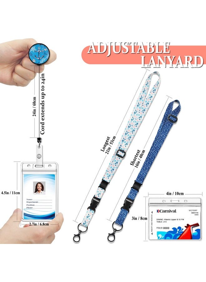 Kaptron - Cruise Lanyards, 2 Pack Adjustable Lanyard With Retractable Badge Key Reel, Phone Tether Tab And Waterproof Id Badge Holder For All Cruises Key Cards (Style B) - Image 1