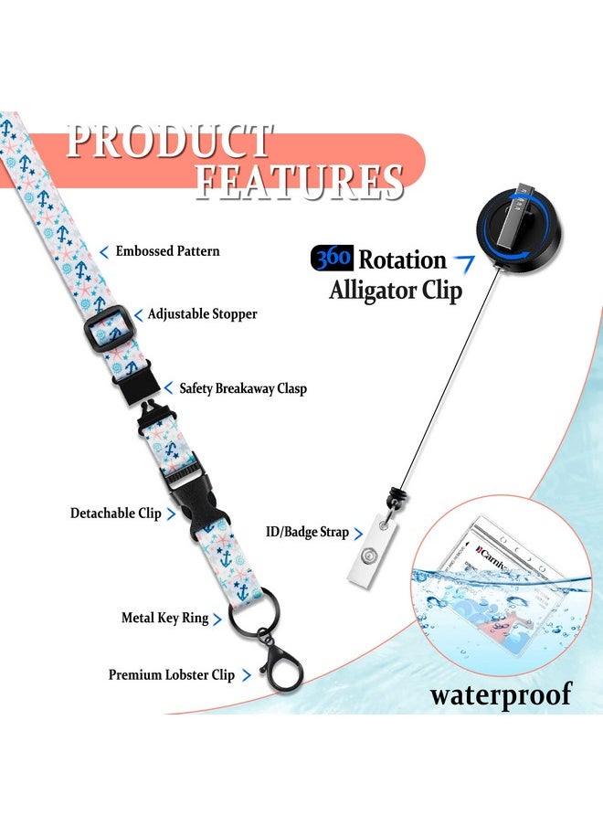 Kaptron - Cruise Lanyards, 2 Pack Adjustable Lanyard With Retractable Badge Key Reel, Phone Tether Tab And Waterproof Id Badge Holder For All Cruises Key Cards (Style B) - Image 1