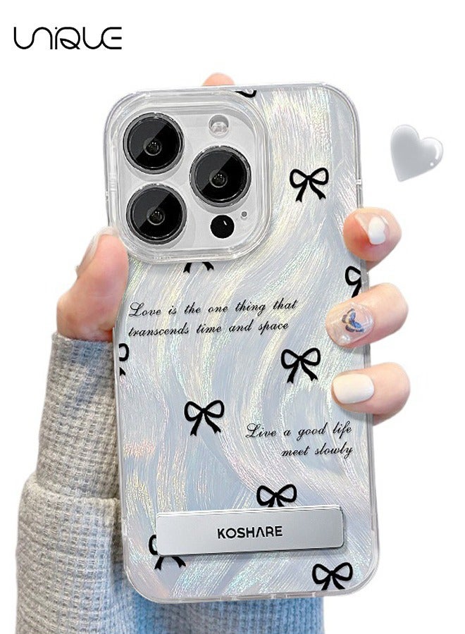 Unique For iPhone 16 Pro Max Case - Butterfly Knot Pattern Shiny Phone Case - Shock Protection Phone Case - Stand Phone Case - Lens Protection - TPU Drop Protection