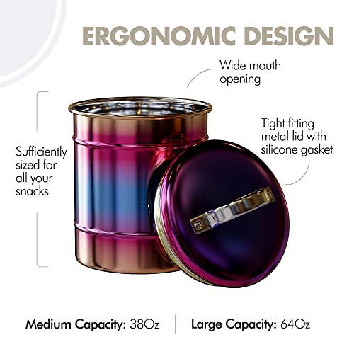 Amici Home Rainbow Metal Storage Canister | Set of 2 | Airtight Lid | 38 & 64 Ounce Capacity | Modern Home Décor | Decorative Metal Canisters for Kitchen Countertop - Image 4