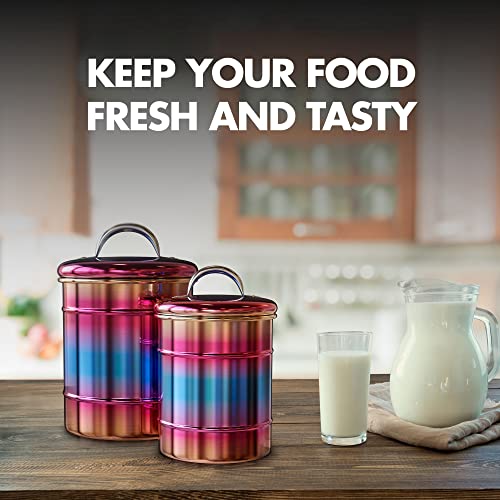 Amici Home Rainbow Metal Storage Canister | Set of 2 | Airtight Lid | 38 & 64 Ounce Capacity | Modern Home Décor | Decorative Metal Canisters for Kitchen Countertop - Image 5