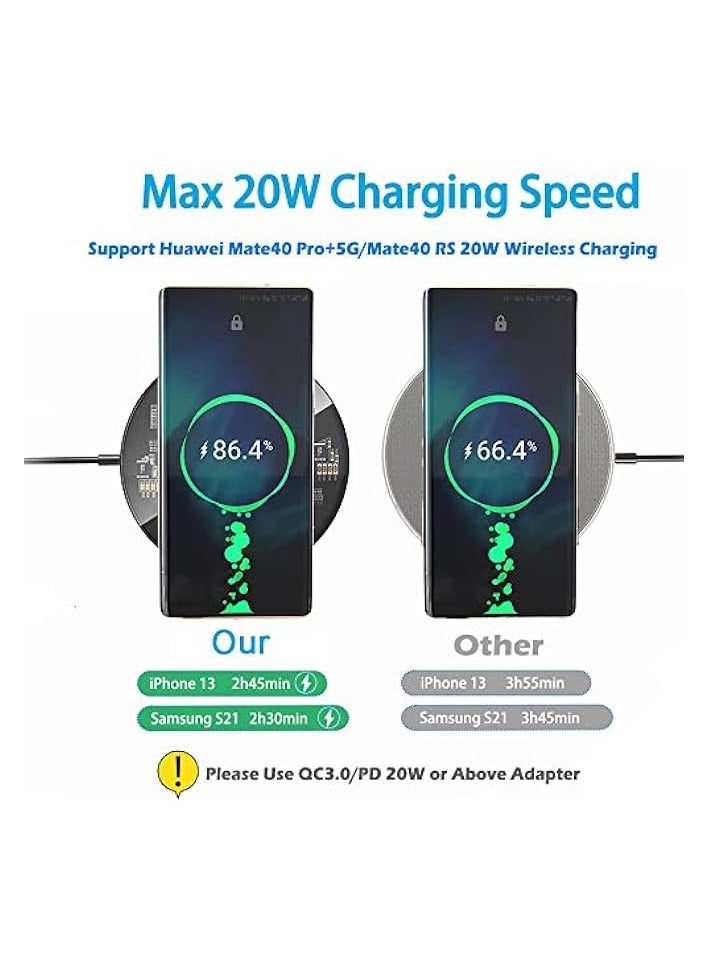 erorex 20W Wirless Charger, Transparent Qi Wireless Charging Pad Compatible iPhone 14/14 Plus/14 Pro/14 Pro Max/13/12/11/X/XS/XR, Samsung Galaxy S22/S21/S20/Note 20/10, AirPods Pro 2 (No AC Adapter  - Image 5