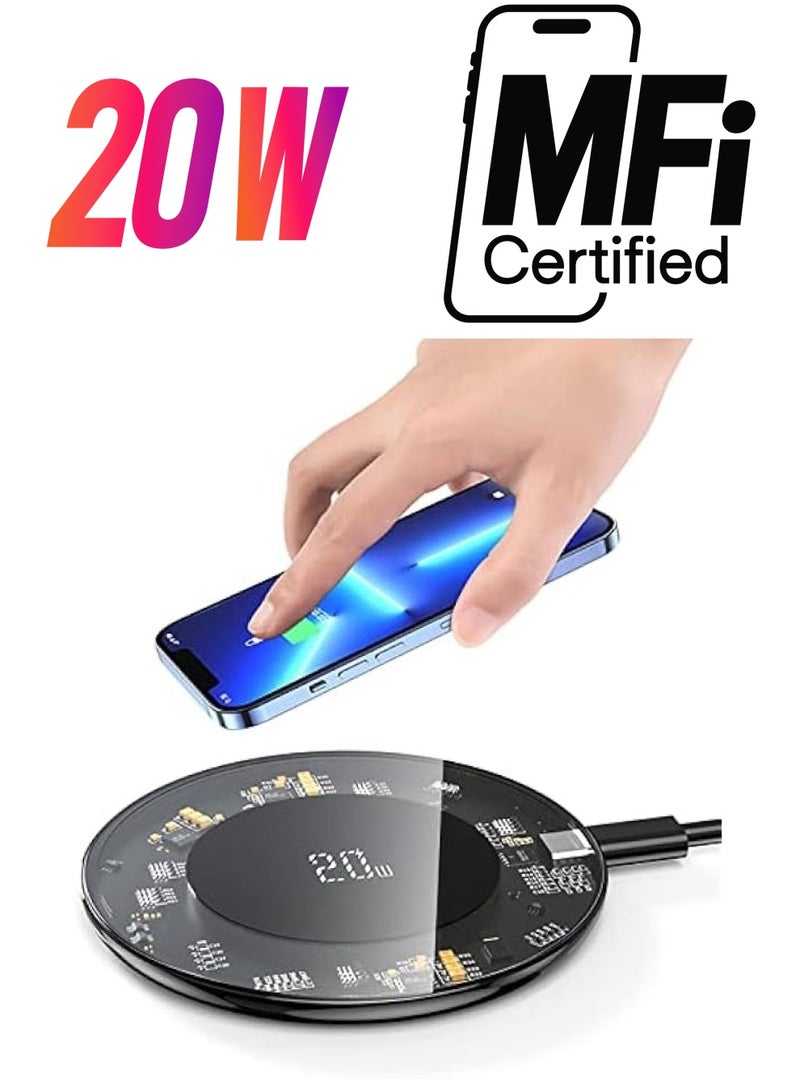 erorex 20W Wirless Charger, Transparent Qi Wireless Charging Pad Compatible iPhone 14/14 Plus/14 Pro/14 Pro Max/13/12/11/X/XS/XR, Samsung Galaxy S22/S21/S20/Note 20/10, AirPods Pro 2 (No AC Adapter  - Image 1