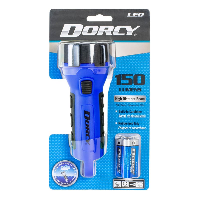 Dorcy 150 Lumen Floating Water Resistant LED Flashlight with Carabineer Clip Blue 412514