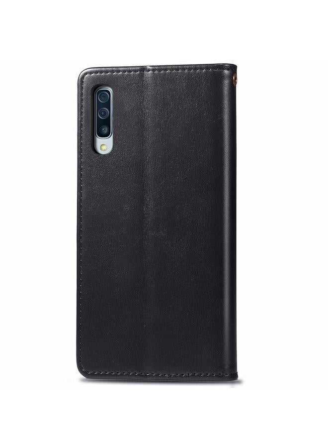 زبون جراب لهاتف Galaxy A30S جراب هاتف من الجلد بلون سادة مع مشبك وحزام وإطار للصور وفتحة للبطاقات ومحفظة ووظيفة الحامل - Image 4