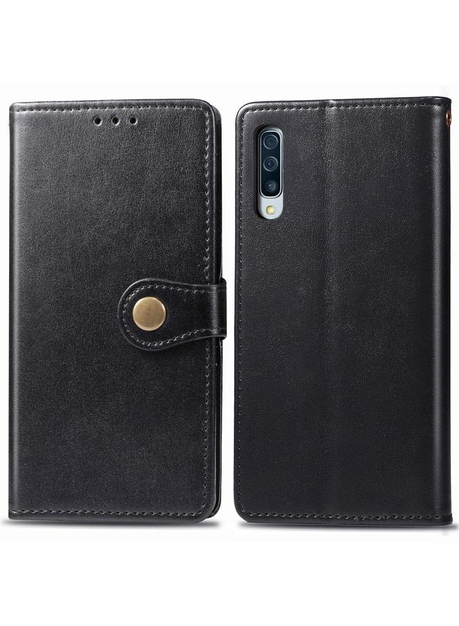 زبون جراب لهاتف Galaxy A30S جراب هاتف من الجلد بلون سادة مع مشبك وحزام وإطار للصور وفتحة للبطاقات ومحفظة ووظيفة الحامل - Image 1