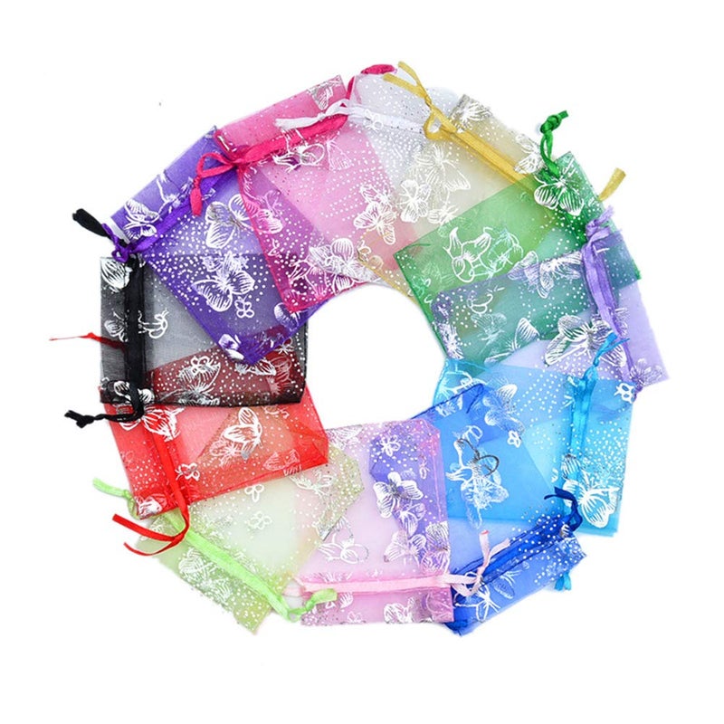 Stratalife Small Organza Bags Jewelry Pouches with Drawstring Sachet Candy Party Favors Goodie Bags 354x472 100PCS Mixed Butterfly