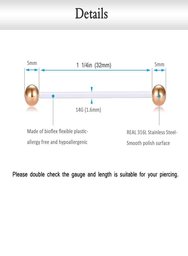 FECTAS 14G Industrial Barbells Cartilage Piercing Flexible Bar Helix-Conch Piercing Bar 6PCS 1 1/4in(32mm) - Image 2