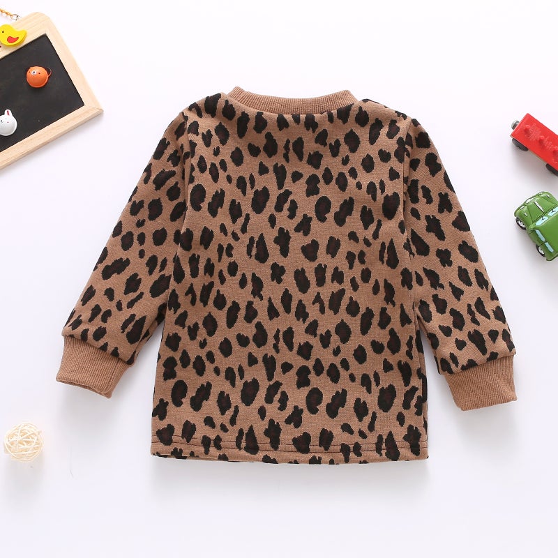 2024 cross-border autumn children's clothing GL2099# yarn-dyed wool leopard rib neckline, cuff single t factory outlet - Image 3