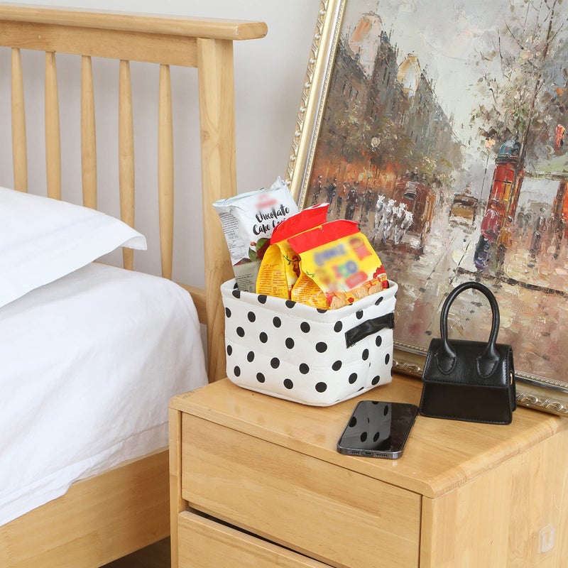 Sea Team Collapsible Small Canvas Fabric Storage Basket with Handles, Square Mini Storage Box, Cube, Foldable Shelf Basket, Closet, Desk Organizer for Nursery, Home, Office (Set of 4) (Small, Black) - Image 4