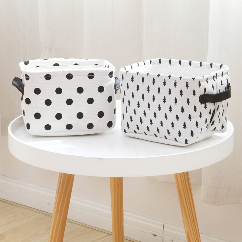 Sea Team Collapsible Small Canvas Fabric Storage Basket with Handles, Square Mini Storage Box, Cube, Foldable Shelf Basket, Closet, Desk Organizer for Nursery, Home, Office (Set of 4) (Small, Black) - Image 3