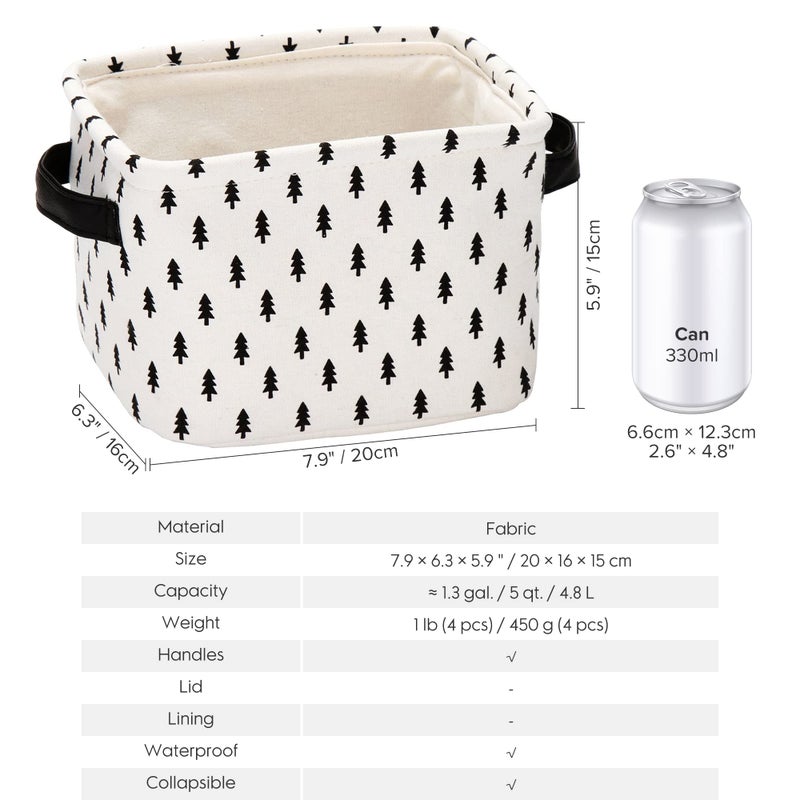Sea Team Collapsible Small Canvas Fabric Storage Basket with Handles, Square Mini Storage Box, Cube, Foldable Shelf Basket, Closet, Desk Organizer for Nursery, Home, Office (Set of 4) (Small, Black) - Image 5