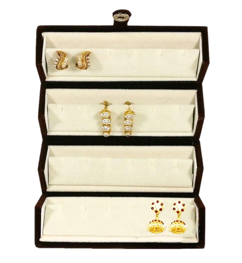 atorakushon® Velvet Combo Jewellery Box Ring Box Earrings Necklace Organizer For Women's Set of 4 (Cream) - Image 2