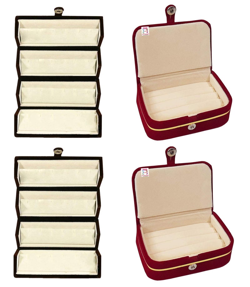 atorakushon® Velvet Combo Jewellery Box Ring Box Earrings Necklace Organizer For Women's Set of 4 (Cream) - Image 1