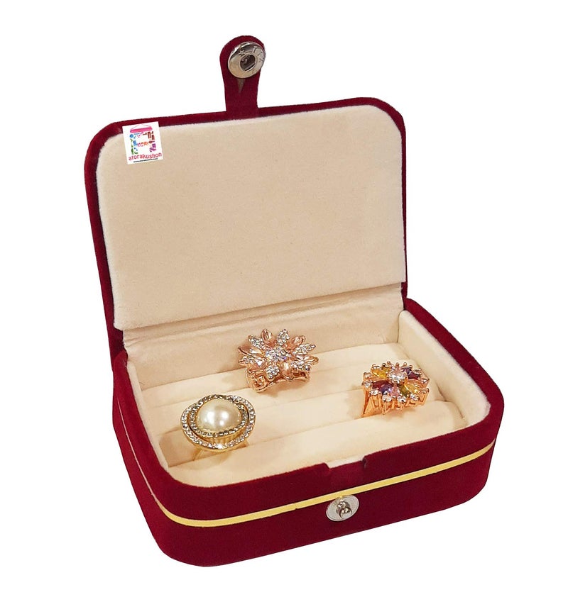 atorakushon® Velvet Combo Jewellery Box Ring Box Earrings Necklace Organizer For Women's Set of 4 (Cream) - Image 4