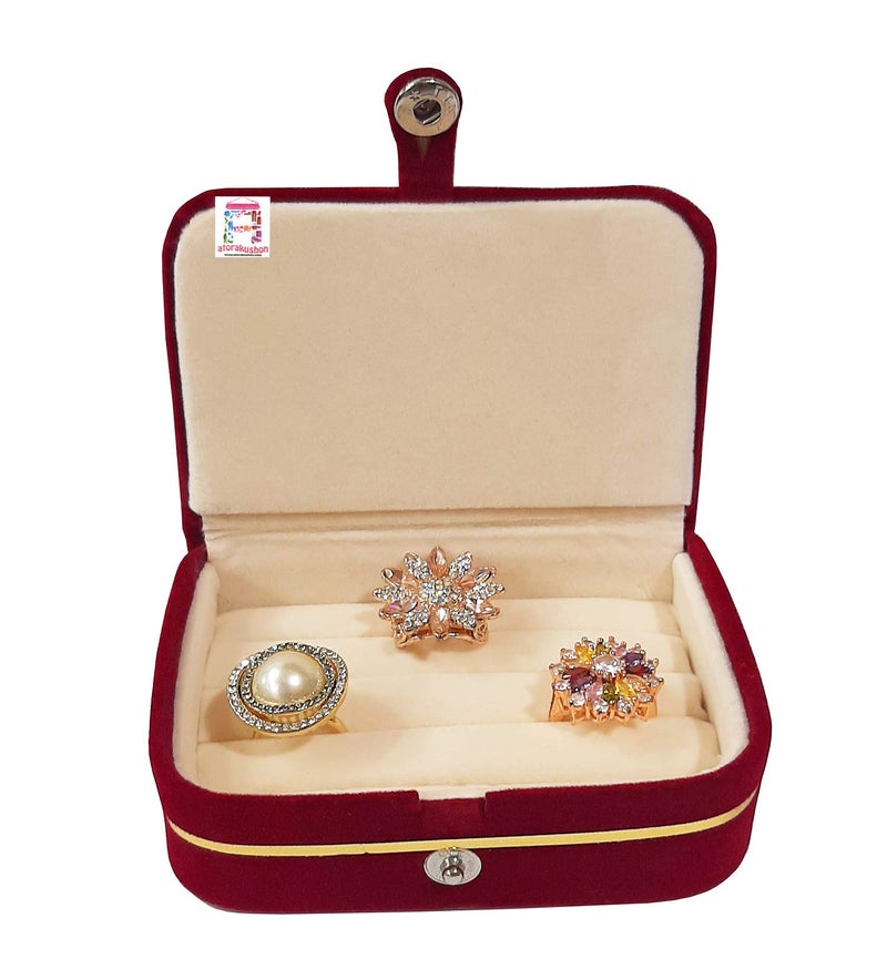 atorakushon® Velvet Combo Jewellery Box Ring Box Earrings Necklace Organizer For Women's Set of 4 (Cream) - Image 5